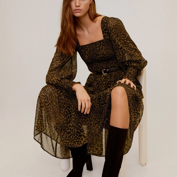 Mango Leopard Midi Dress Size S - Picture 2 of 10